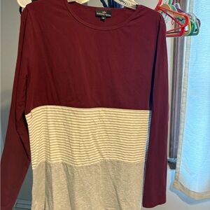 Nursing Queen Burgundy and Gray Striped Top